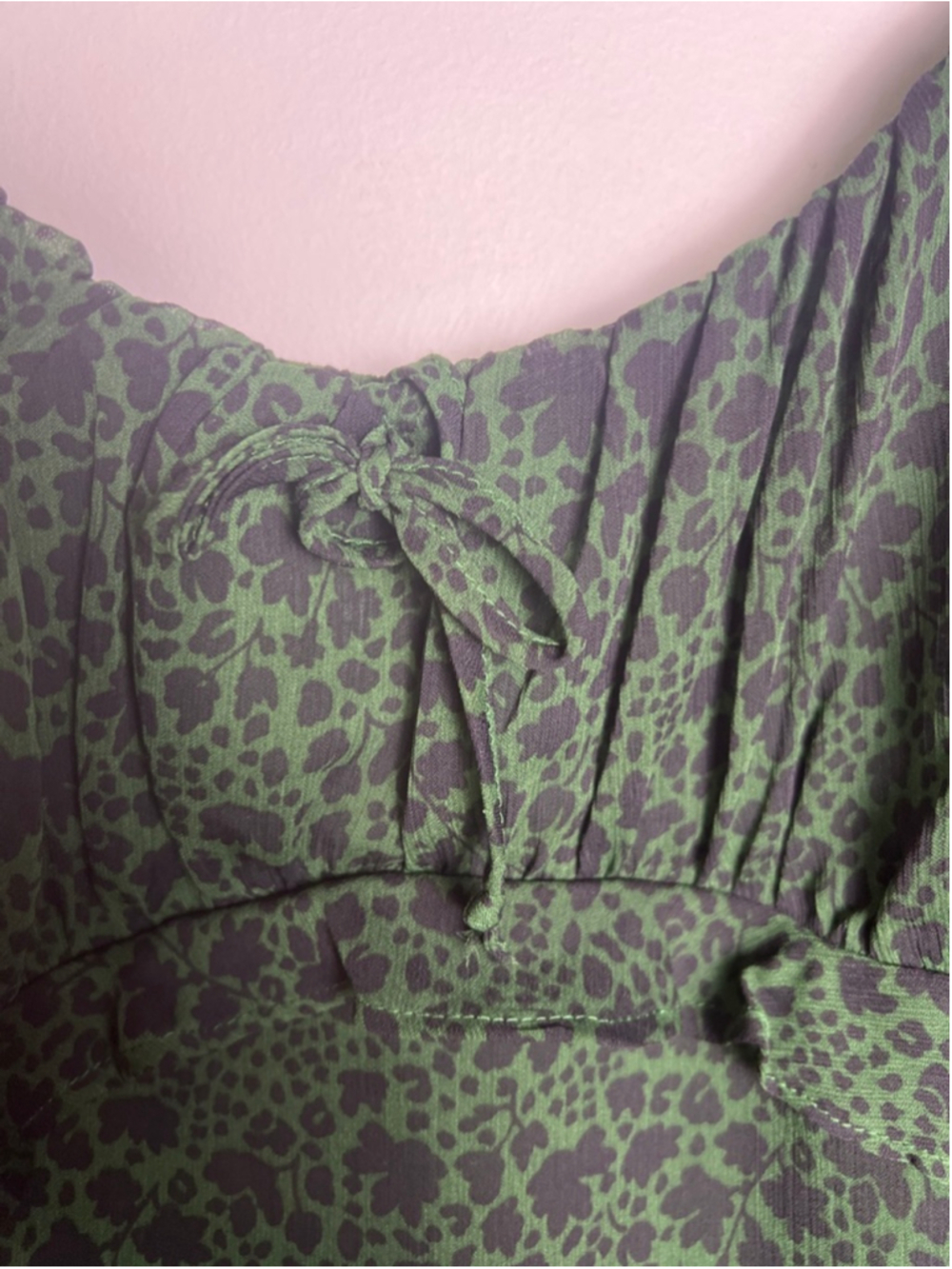 Trixxi Cottagecore Milkmaid Dress Green Floral Smocked Mini Ruffle Boho XL - Picture 2 of 6
